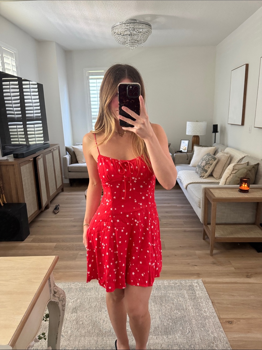 Zara Red Star Print Spaghetti Strap Dress